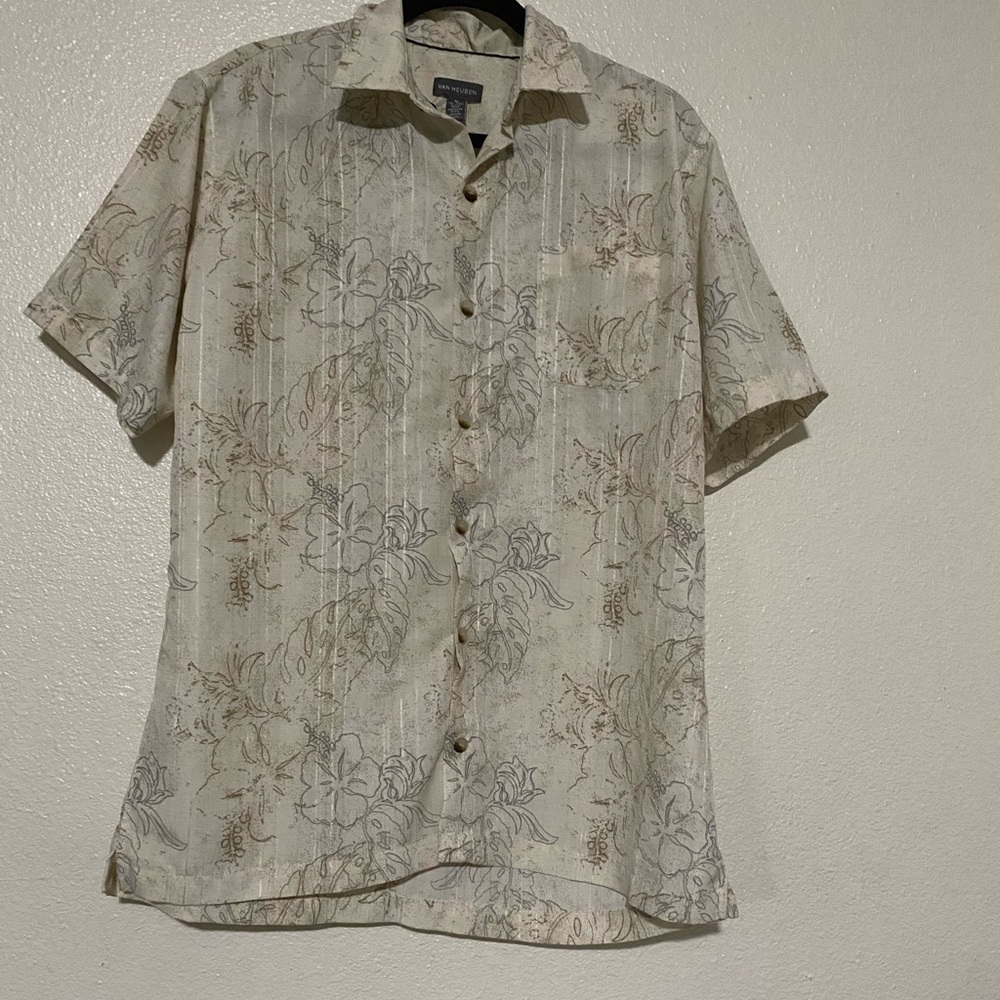 Men Van Heusen Beige Patterned Short Sleeve Shirt Size M